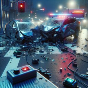 Car crash aftermath scene.