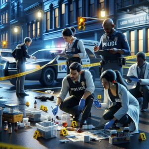 Police investigation scene illustration.