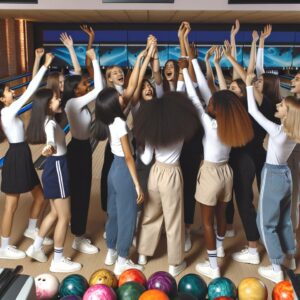 Girl's bowling team celebration.