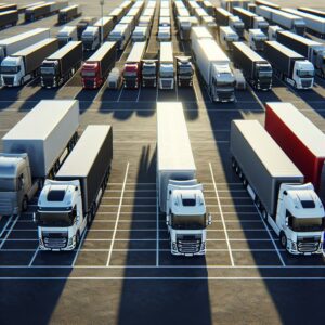 Truck fleet at depot.