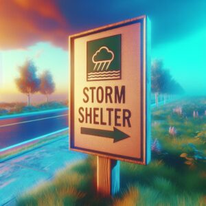 Storm shelter signs outside