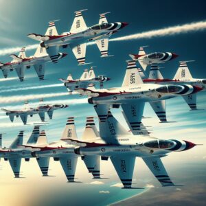 Thunderbird jets in formation.