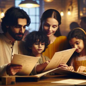 Family choosing restaurant menu.