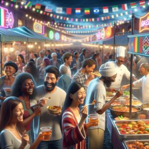 Sensory-rich food festival illustration.