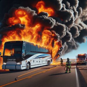 Charter bus fire scene