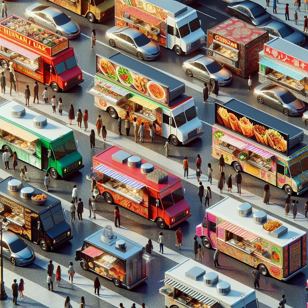 Food truck lineup aerial