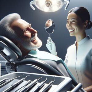 Smiling patient at dentist.