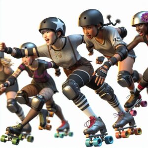 "Girls playing roller derby"