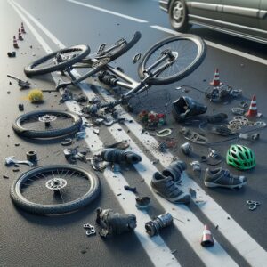 Bicycle crash aftermath scene.