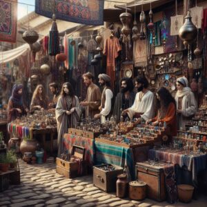 Bohemian-themed market ambiance.