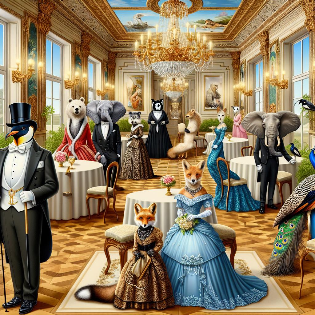 Elegant animals in ballroom.