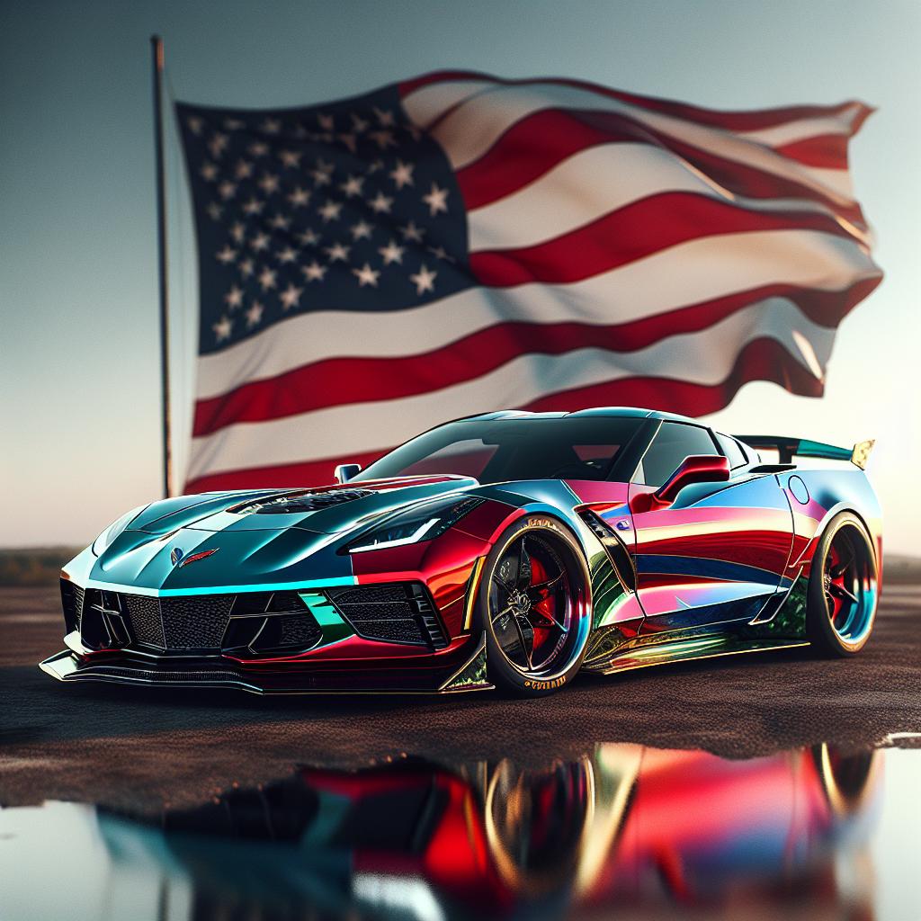 Corvette with military flag.