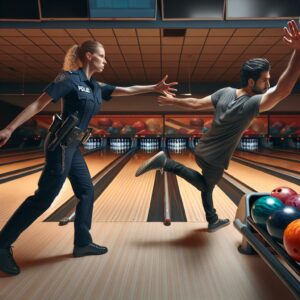 Police arrest suspect bowling.