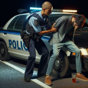 Police arresting drunk driver.