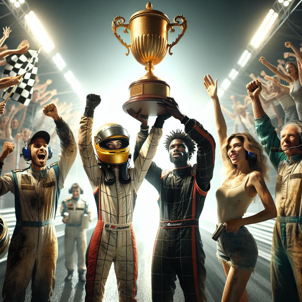 Racing trophy celebration image.