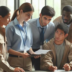 Diverse staff training together.