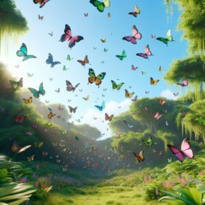 Butterflies flying freely natural.