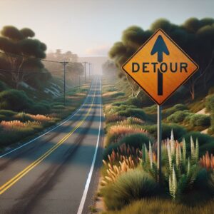 Road detour sign landscape.