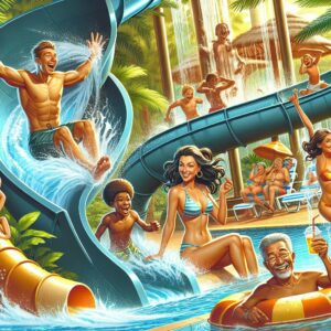 People enjoying water park.