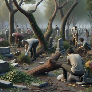 "Restoring cemetery after storm"