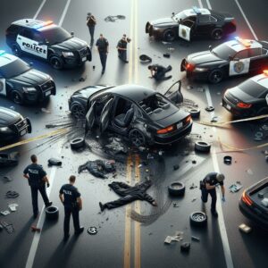 Police chase aftermath illustration.