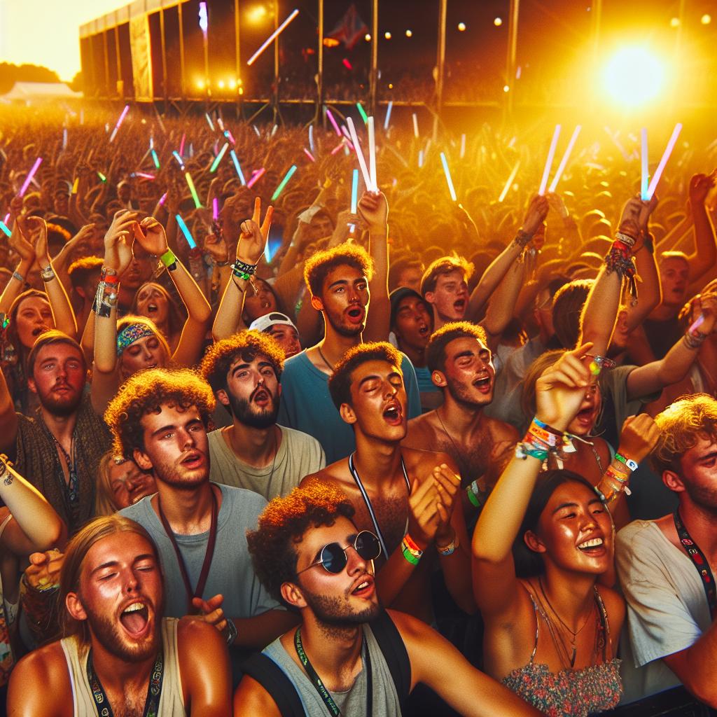 Music festival crowd dancing.