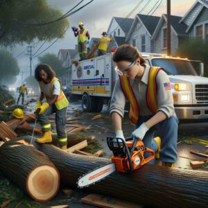 "Storm debris cleanup crews"