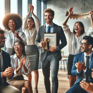 Diverse group celebrating success.