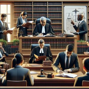 Courtroom trial preparation concept