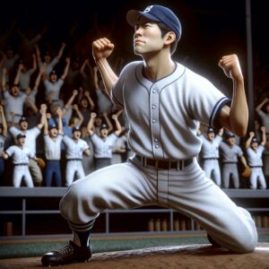 Baseball player celebrating victory.