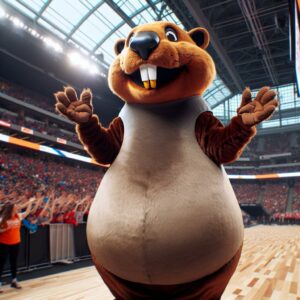 A giant beaver mascot.