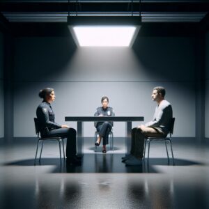 Interrogation room questioning visitor