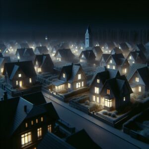 Darkened houses in neighborhood