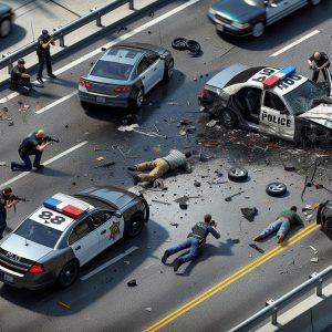 Police car pursuit aftermath.