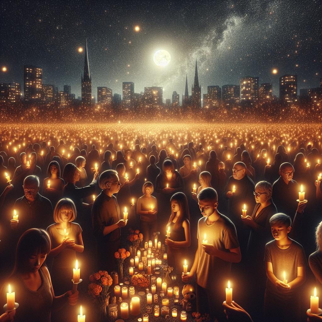 Candlelit vigil remembrance scene.