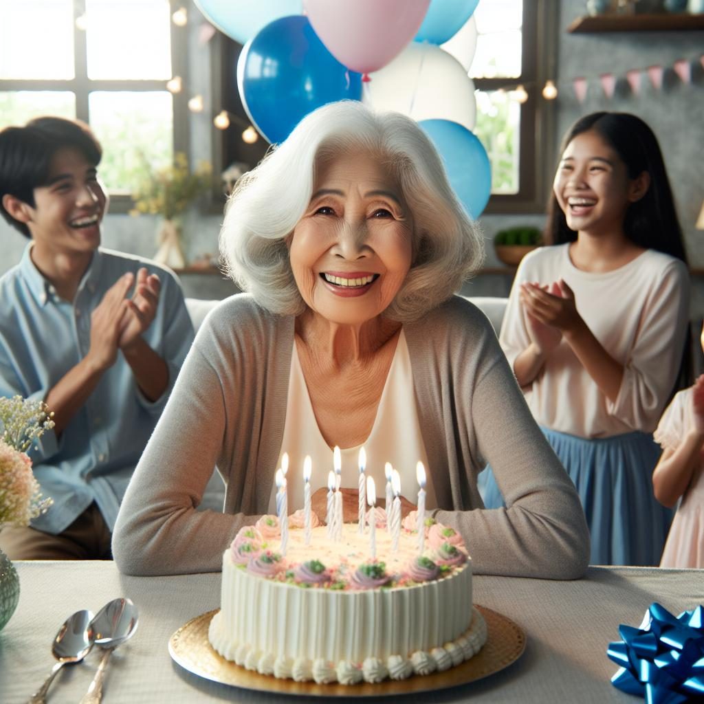 Elderly woman celebrating birthday.