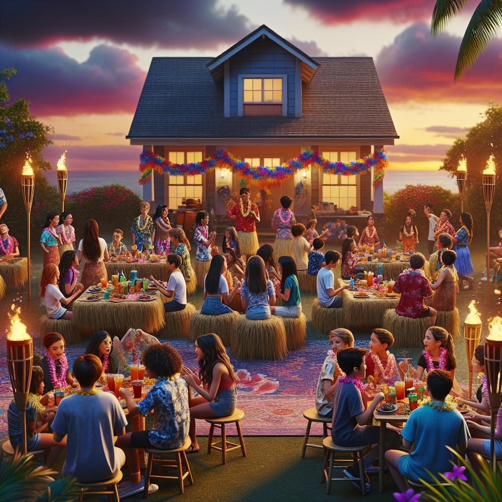 School luau party scene.