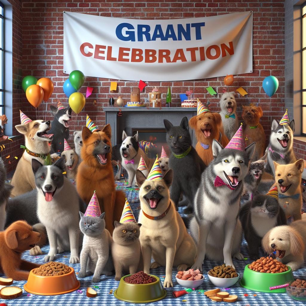 Shelter animals celebrating grant.