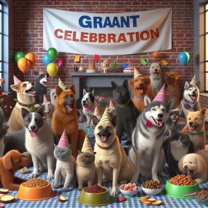 Shelter animals celebrating grant.