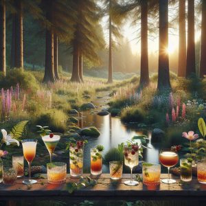 Cocktails in nature setting.