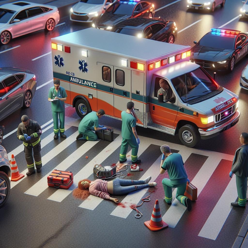 Ambulance and pedestrian accident.