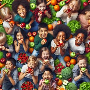 Kids enjoying fresh produce.