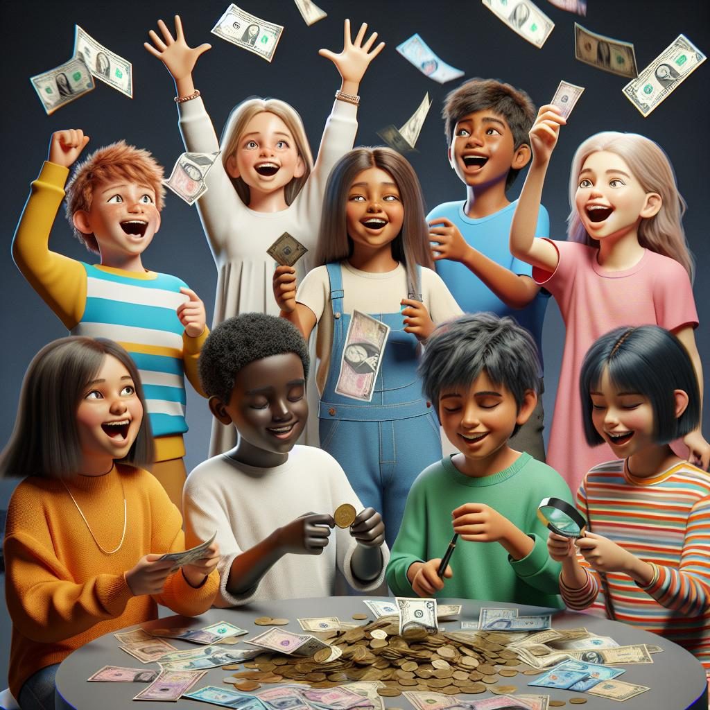 Children celebrating with cash.