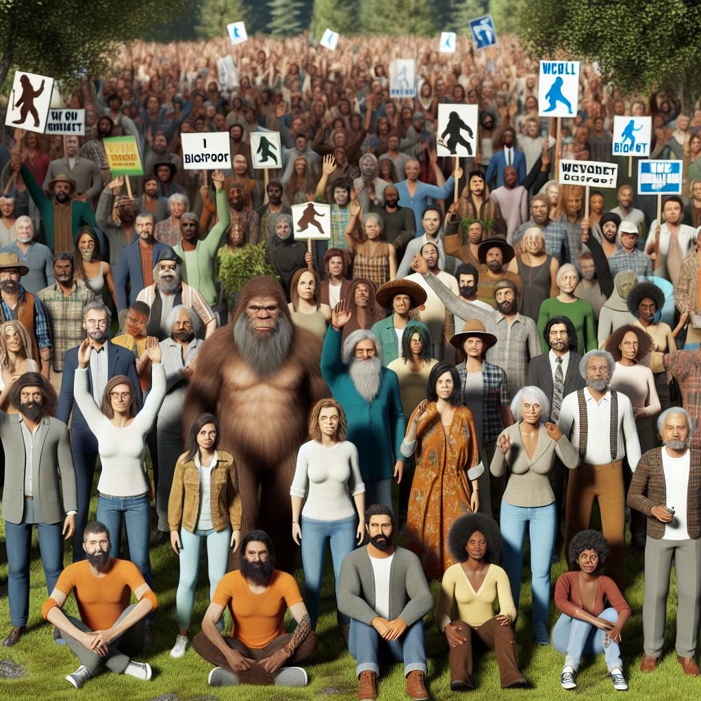 Bigfoot supporters gathering outdoors.