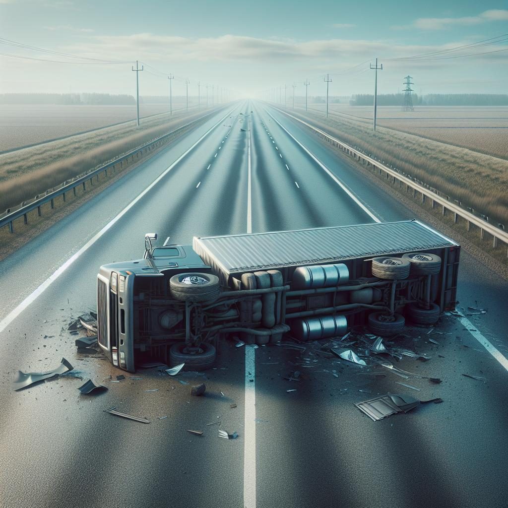 Overturned truck on highway.