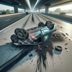 Overturned car on highway