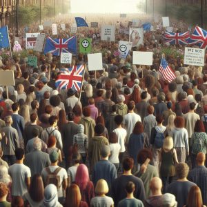 political rally supporters marching