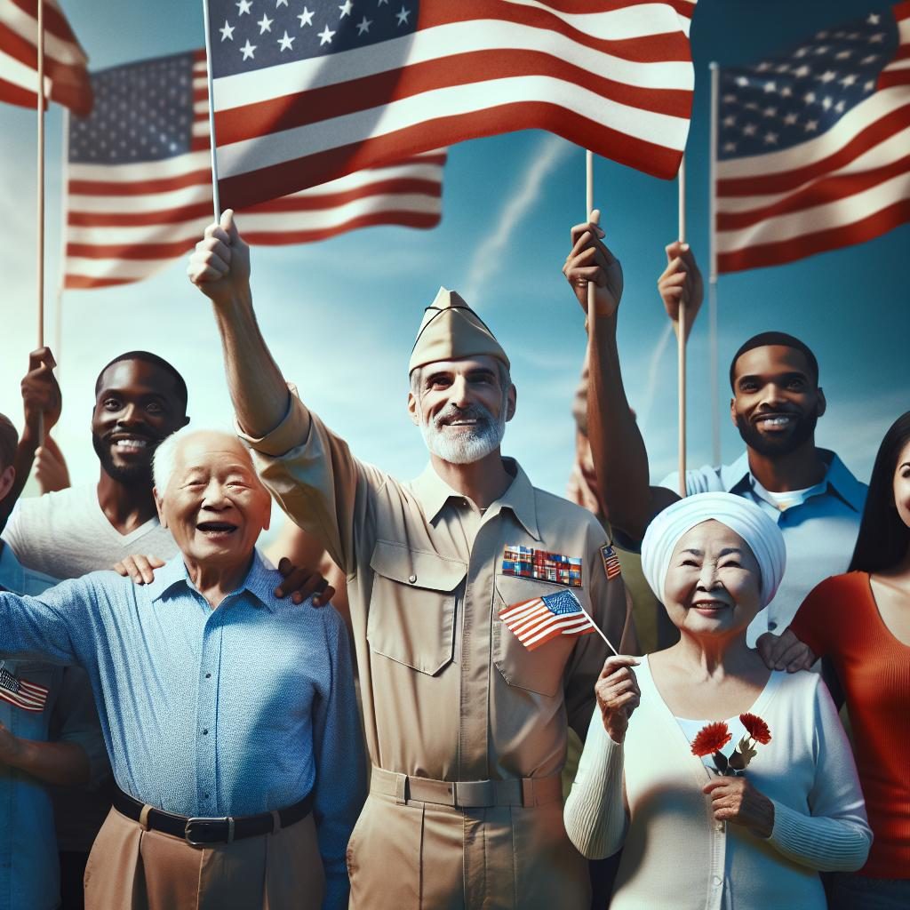 Flag-waving veterans celebration.