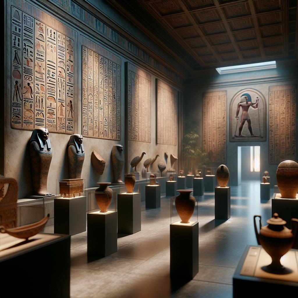 Egyptian artifacts exhibition atmosphere