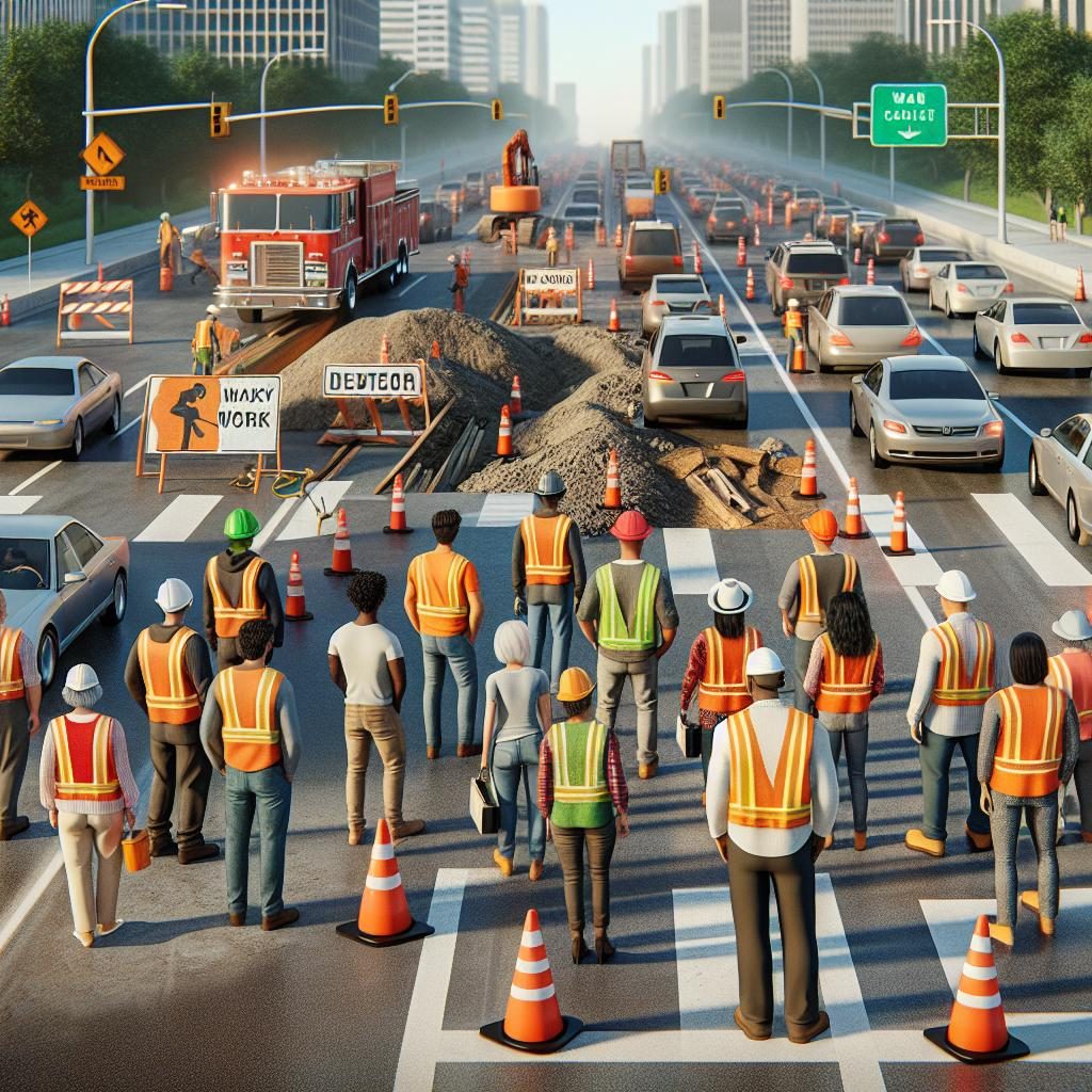 Construction on busy road.